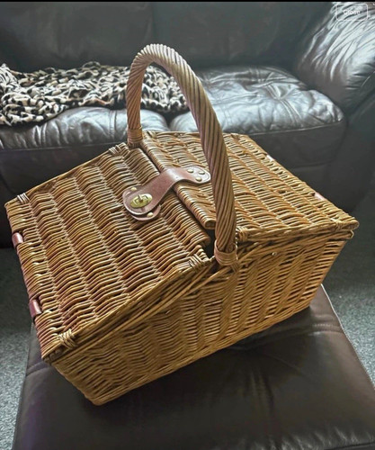Wicker brown picnic basket - wicker,