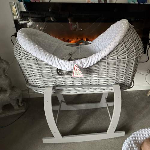 White wicker oval moses basket - oval,