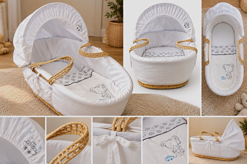 White wicker moses basket with - white,