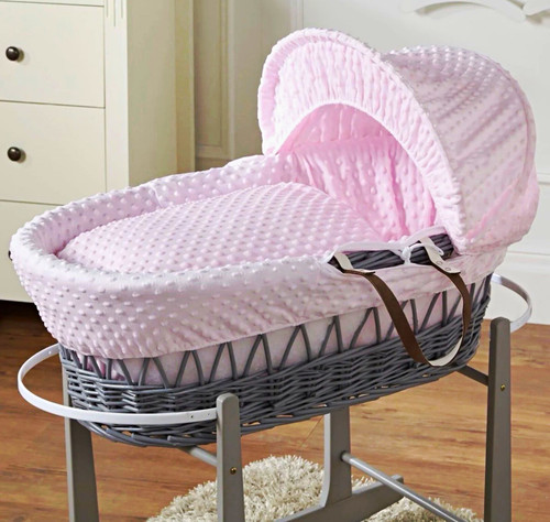 Grey wicker oval moses basket - wicker,