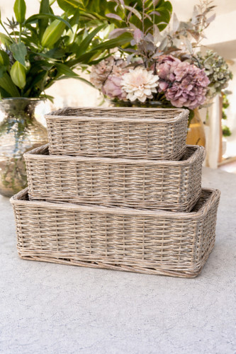 Shallow wicker storage - shallow, baskets
