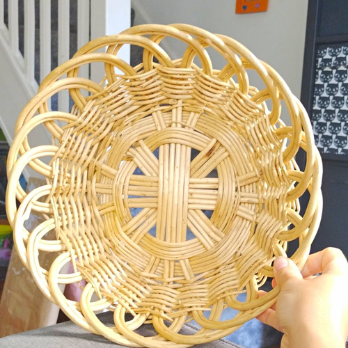 Round beige wicker - wicker, basket