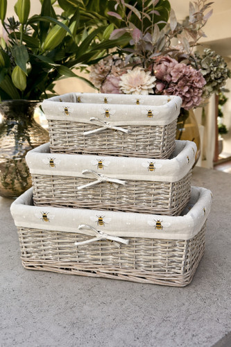 Shallow wicker storage baskets - storage,