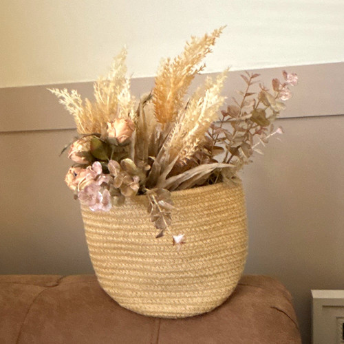 Round beige wicker basket - round,