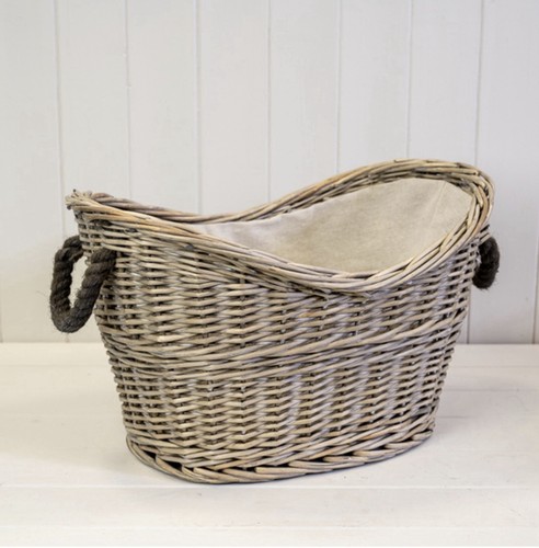 Large oval wicker log basket - large,